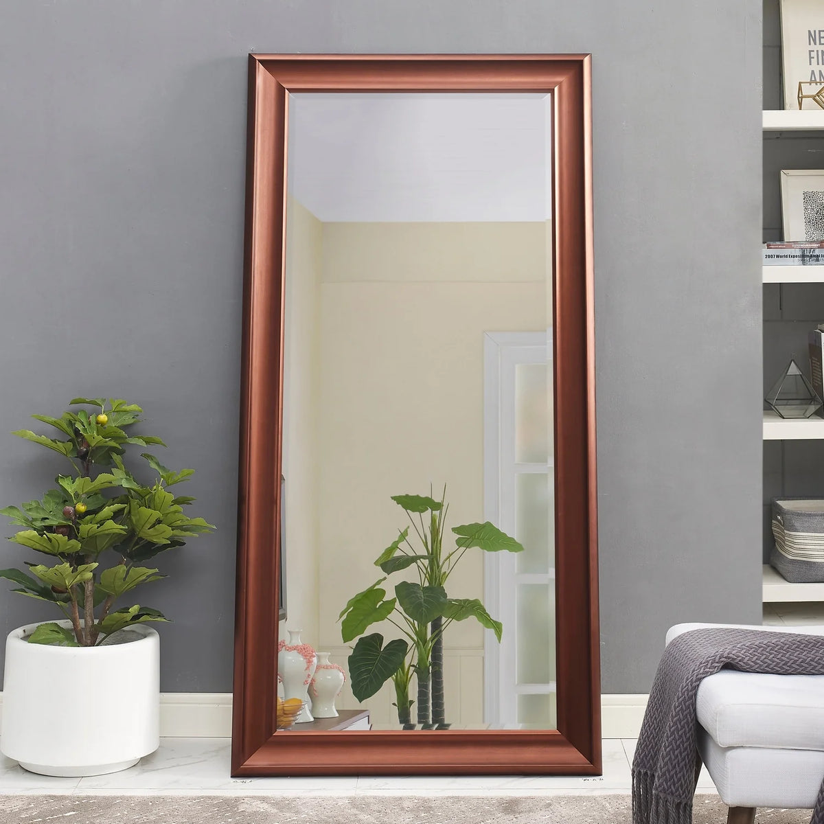 Tall Full Length Mirror, Oversized Rectangle Full Body Wall Mounted Mirror with Smooth Faux Wood Frame