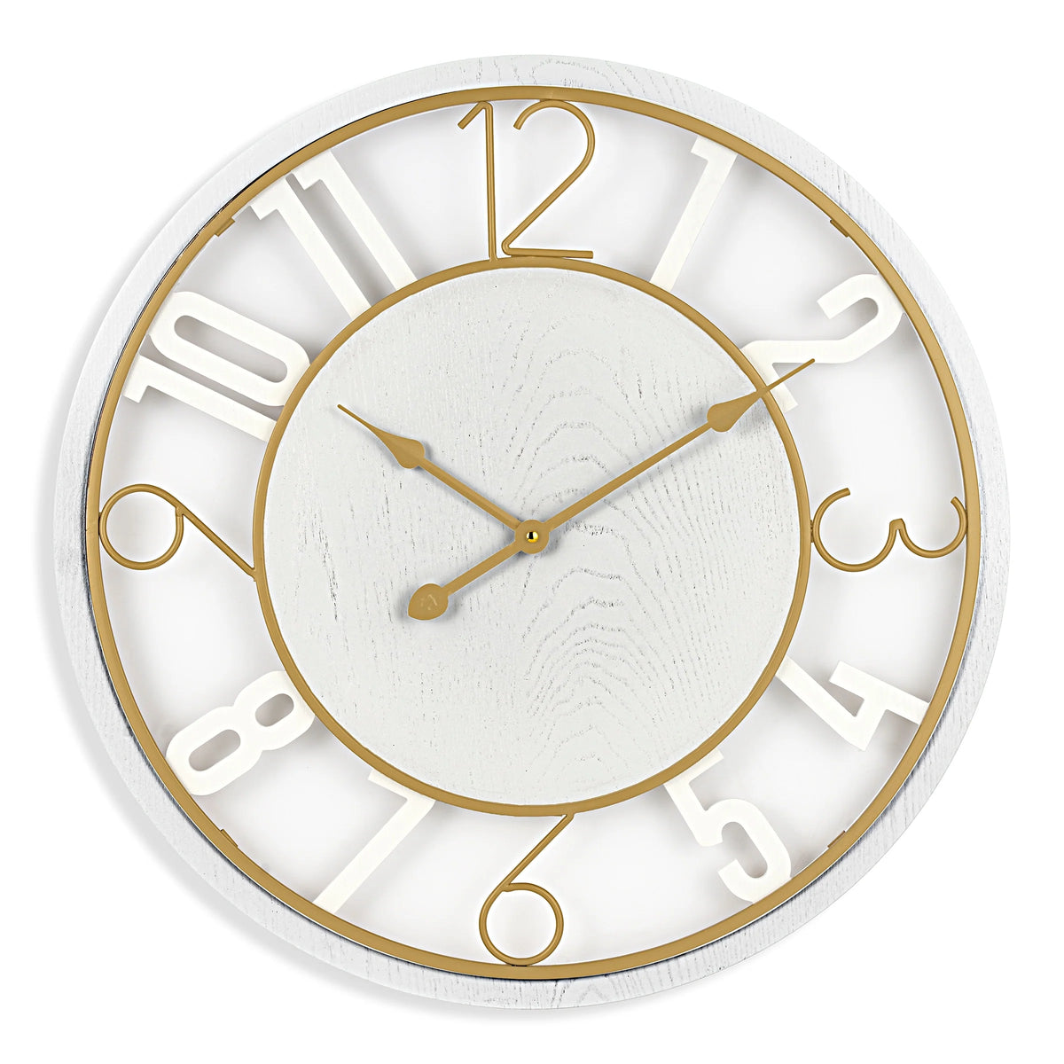24 Inch Round Wooden Wall Clock, Modern Analog Clock with Numeral Design, Battery Operated