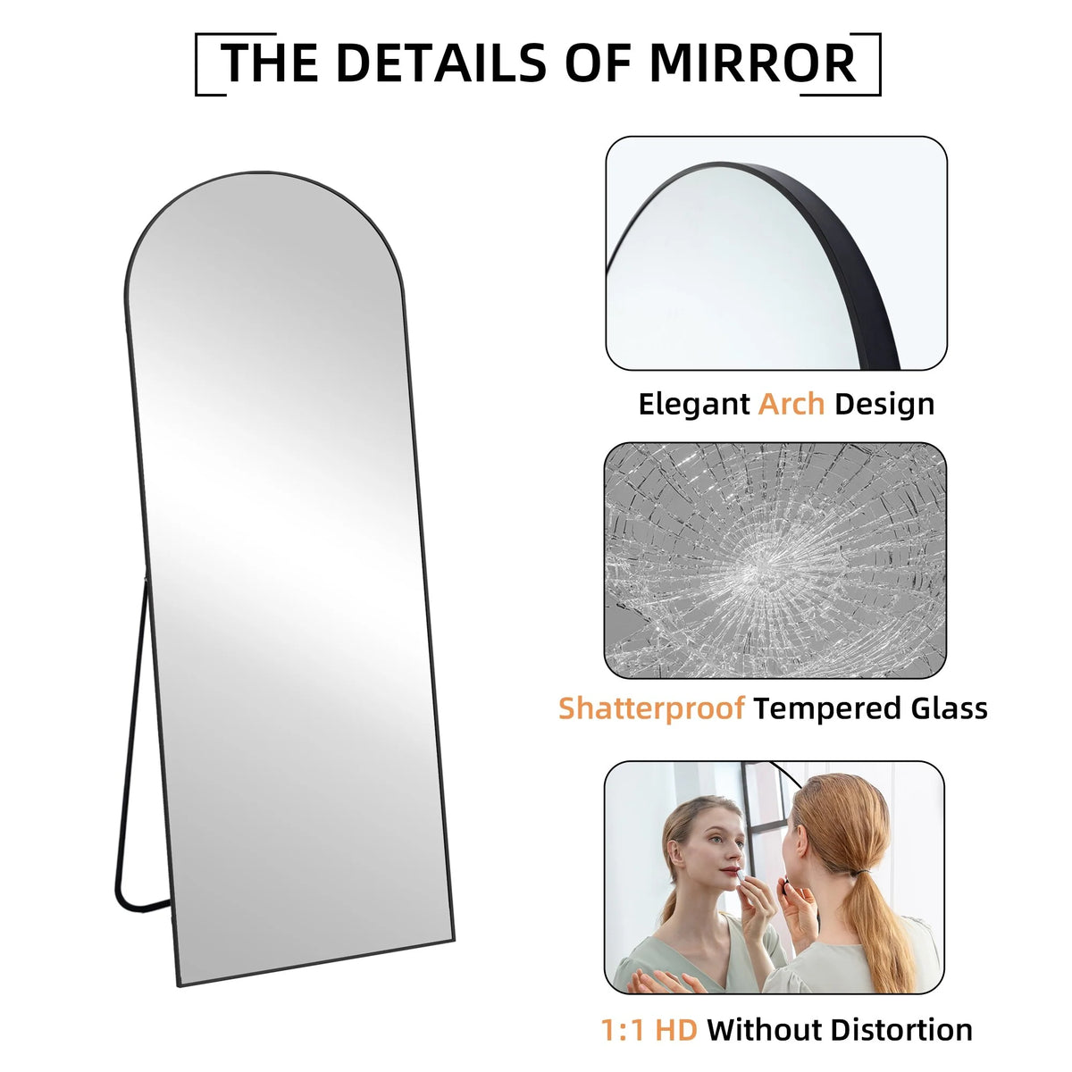 64x21 Full Length Floor Mirror, Large Full Body Aluminum Alloy Frame Standing Mirror with Stand and Wall Mount Option