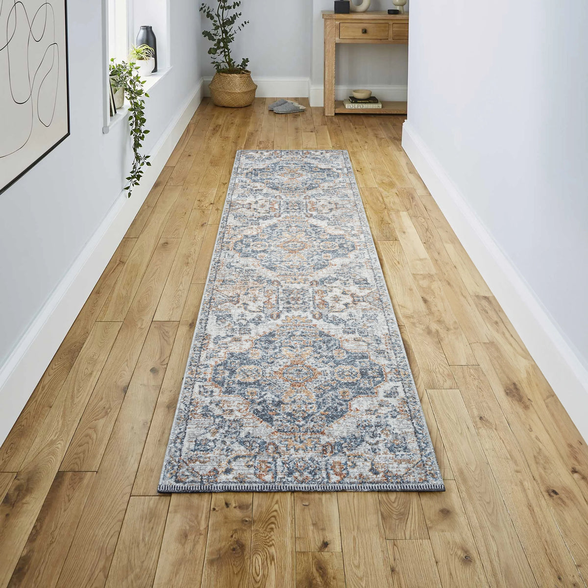 Bohemian Medallion Low-Pile Machine-Washable Area Rug, Cream and Terra