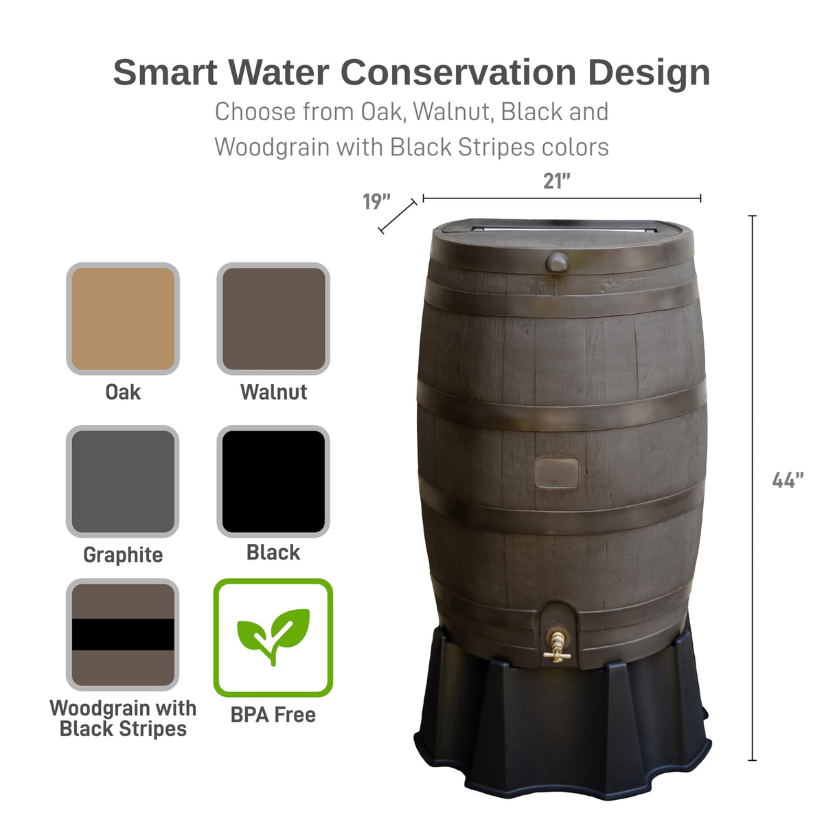 50 Gallon Rain Barrel with Brass Spigot, Large Outdoor Rainwater Collection and Storage Container for Garden