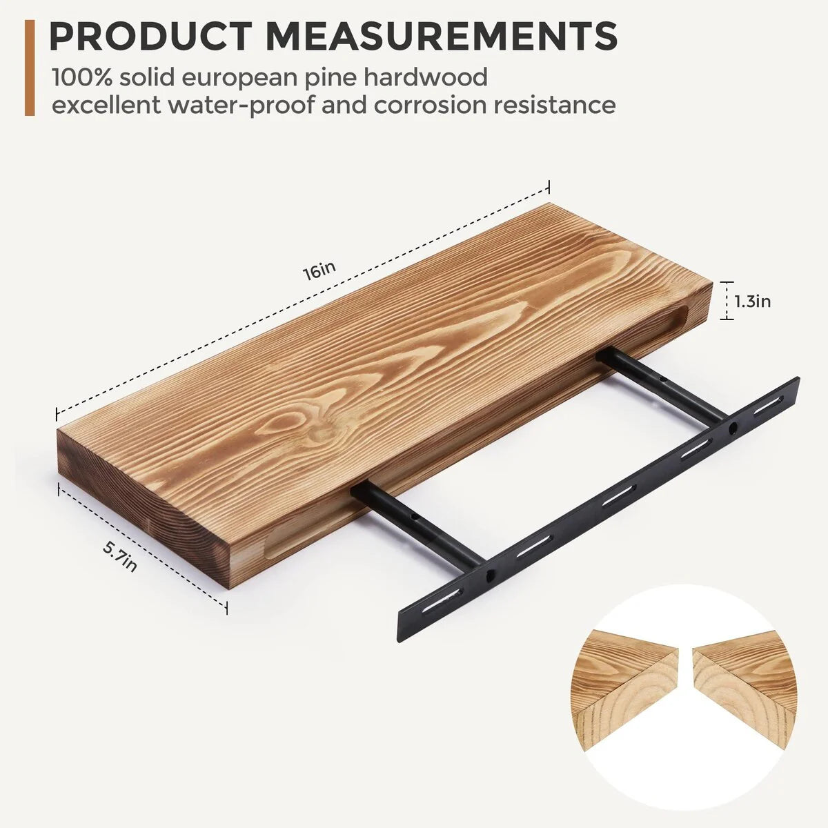 Set of 2 Handcrafted European Pine Floating Wall Shelves, Natural Rustic Wood