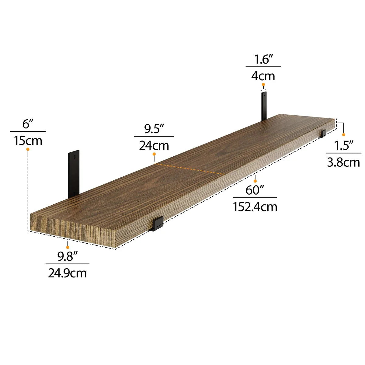 60 Inch Floating Wall Shelf, 9.25" Deep Wall Mounted Storage Shelf for Living Room, Bedroom and Home Decor
