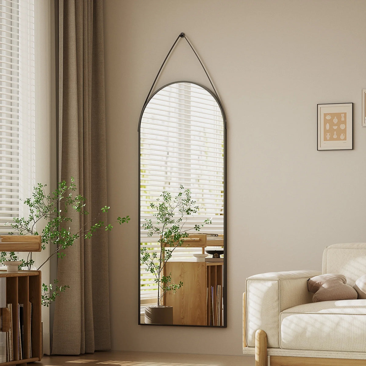 48 x 16 Inch Full Length Wall Mirror with Leather Strap, Hanging Full Body Mirror for Bedroom, Entryway and Home Decor