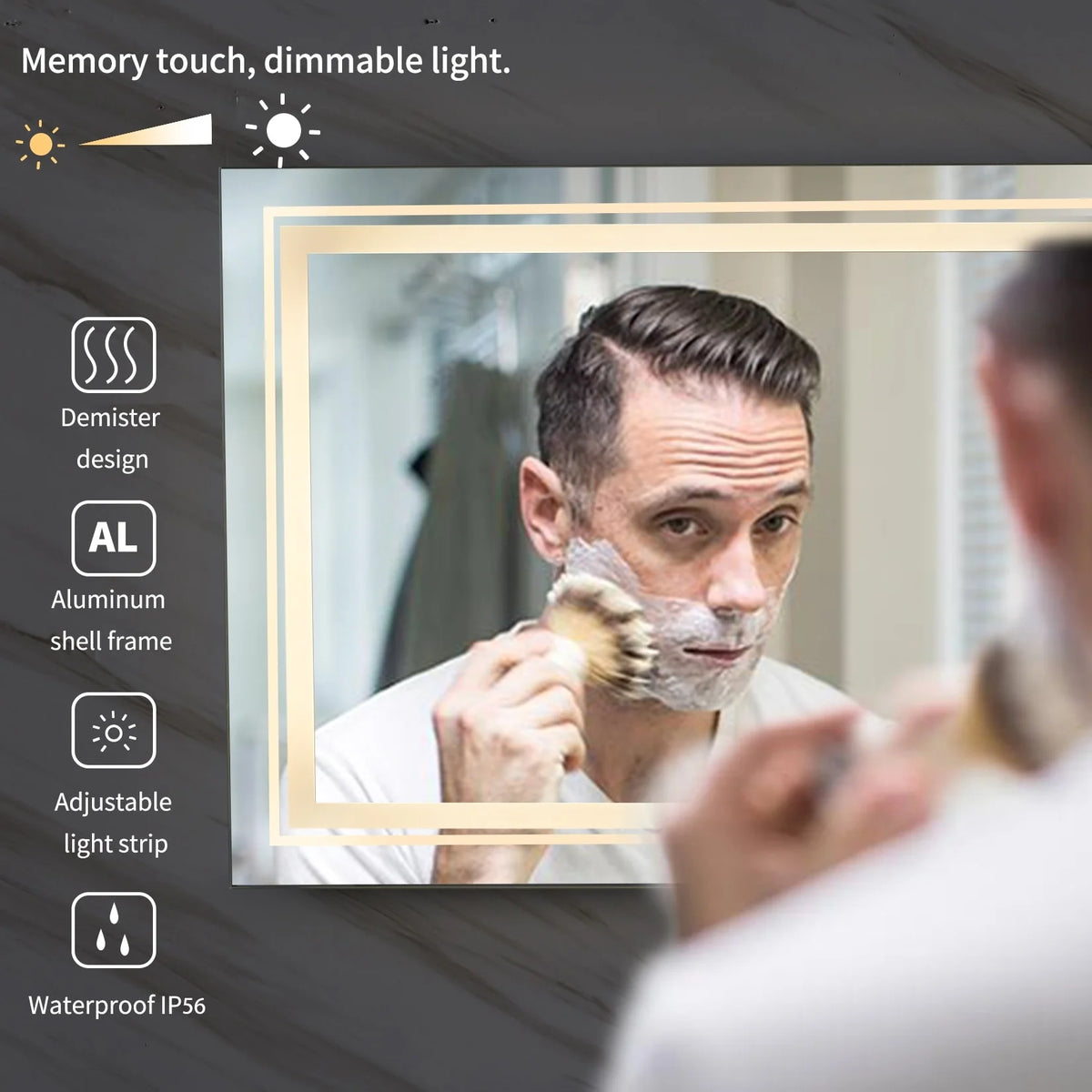 Extra Large LED Lighted Bathroom Mirror, Anti-Fog Wall Mounted Vanity Mirror with 3 Colors