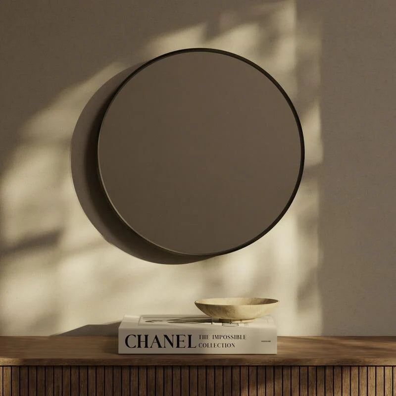 Classic Farmhouse Round Wall Mirror, Wooden Frame Decorative Accent Mirror for Living Room, Bedroom and Entryway