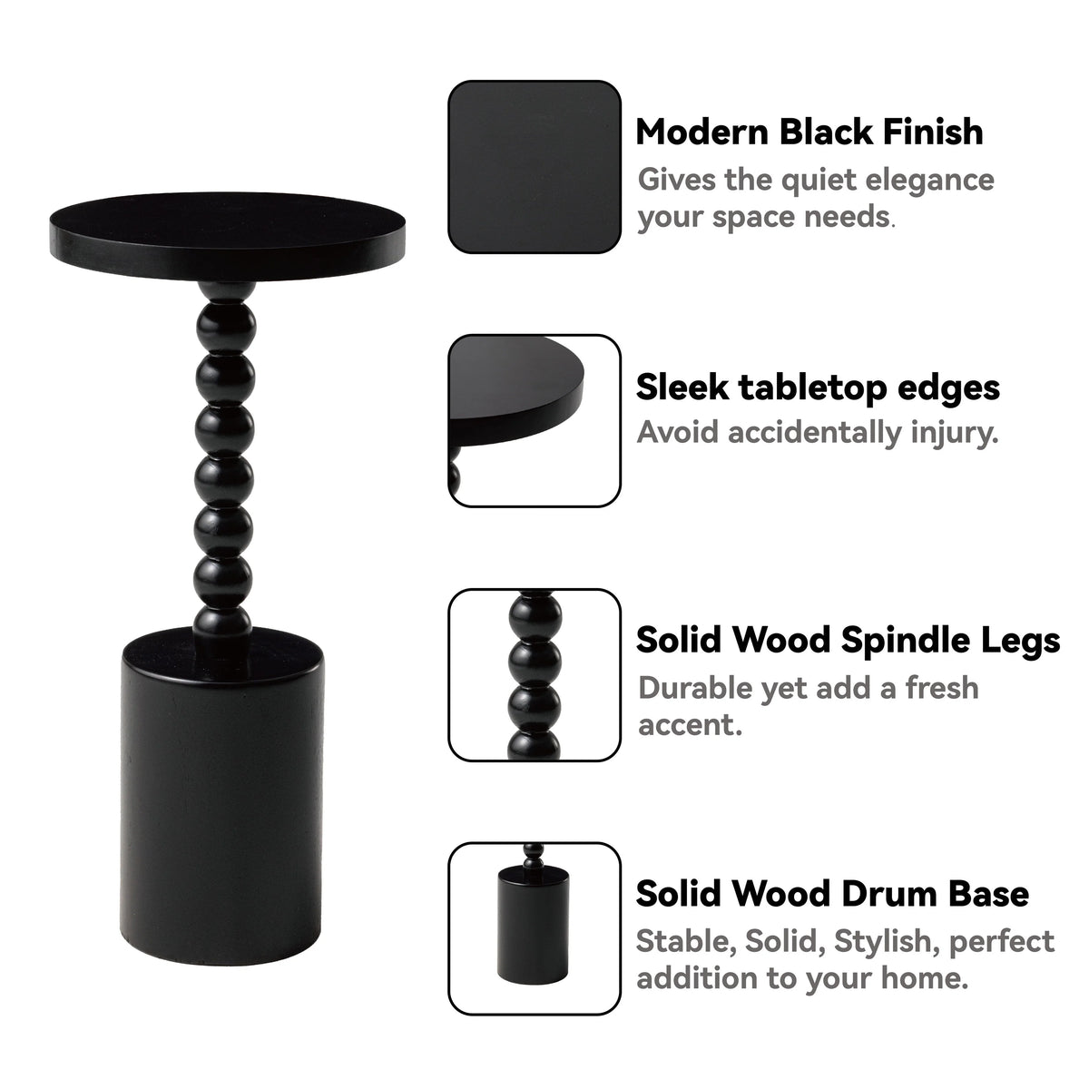Wood Pedestal End Table, Round Martini Drink Table for Small Spaces, Living Room and Bedroom