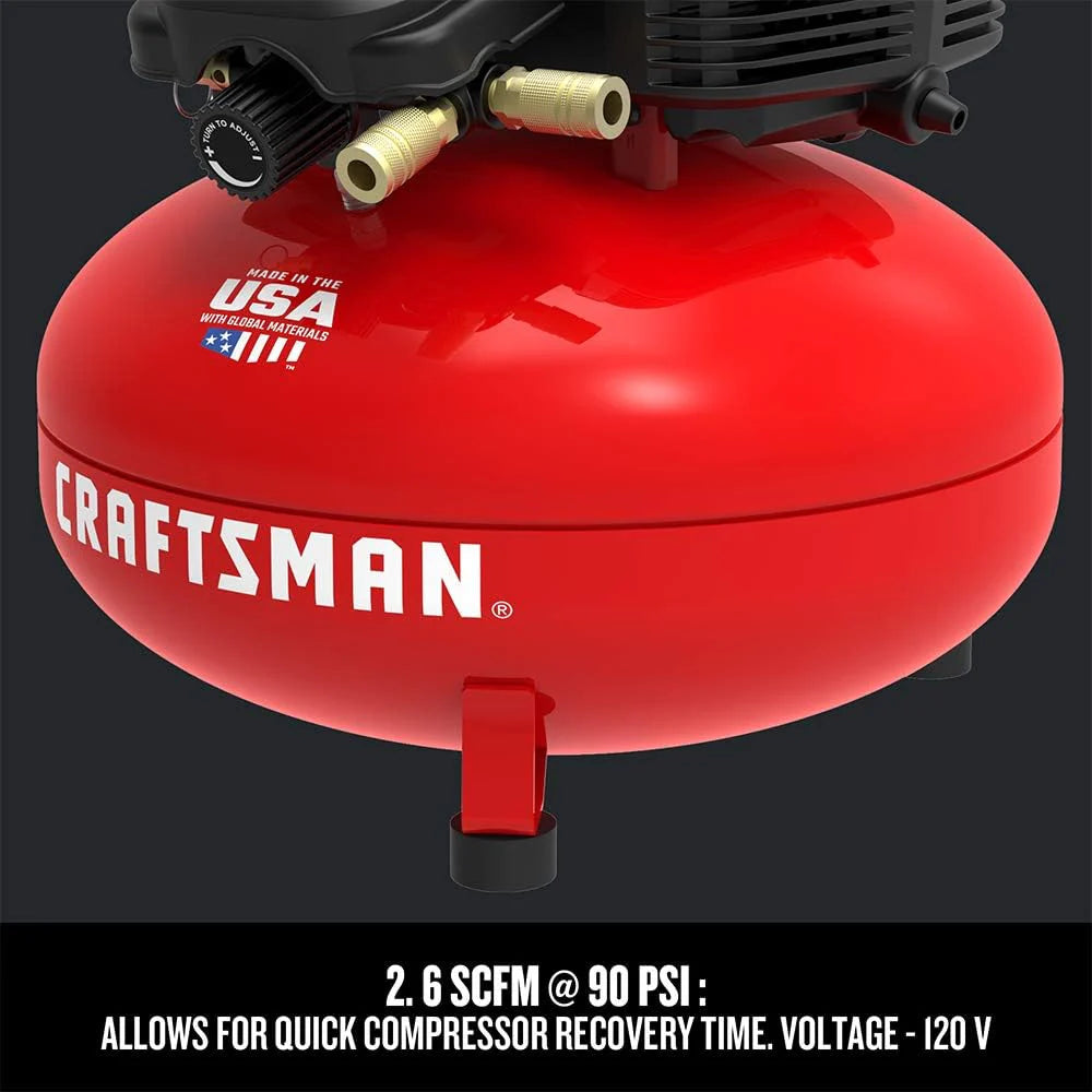 6 Gallon Pancake Air Compressor, Oil-Free Portable Compressor Kit for Garage, Workshop and DIY Projects