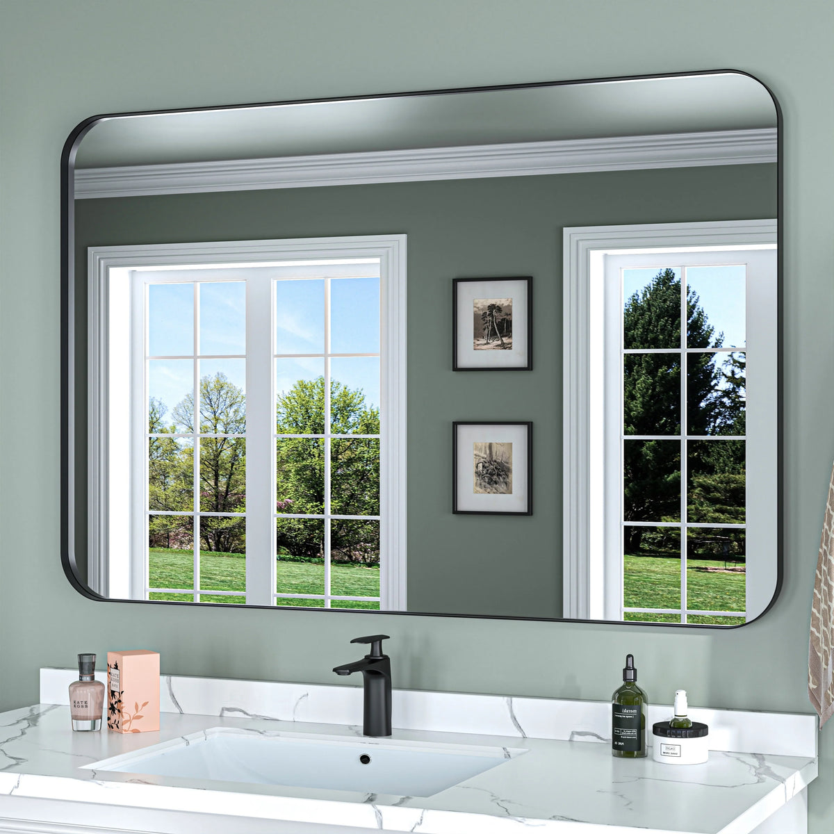 Aluminum Alloy Rounded Corner Vanity Mirror, Modern Wall Mounted Mirror for Bathroom, Bedroom and Home Decor