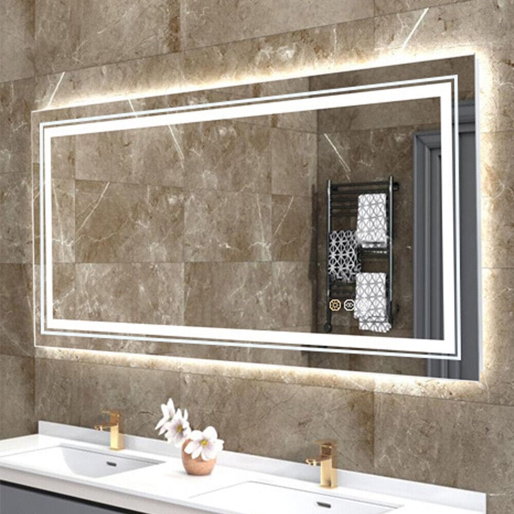 Extra Large LED Lighted Bathroom Mirror, Anti-Fog Wall Mounted Vanity Mirror with 3 Colors