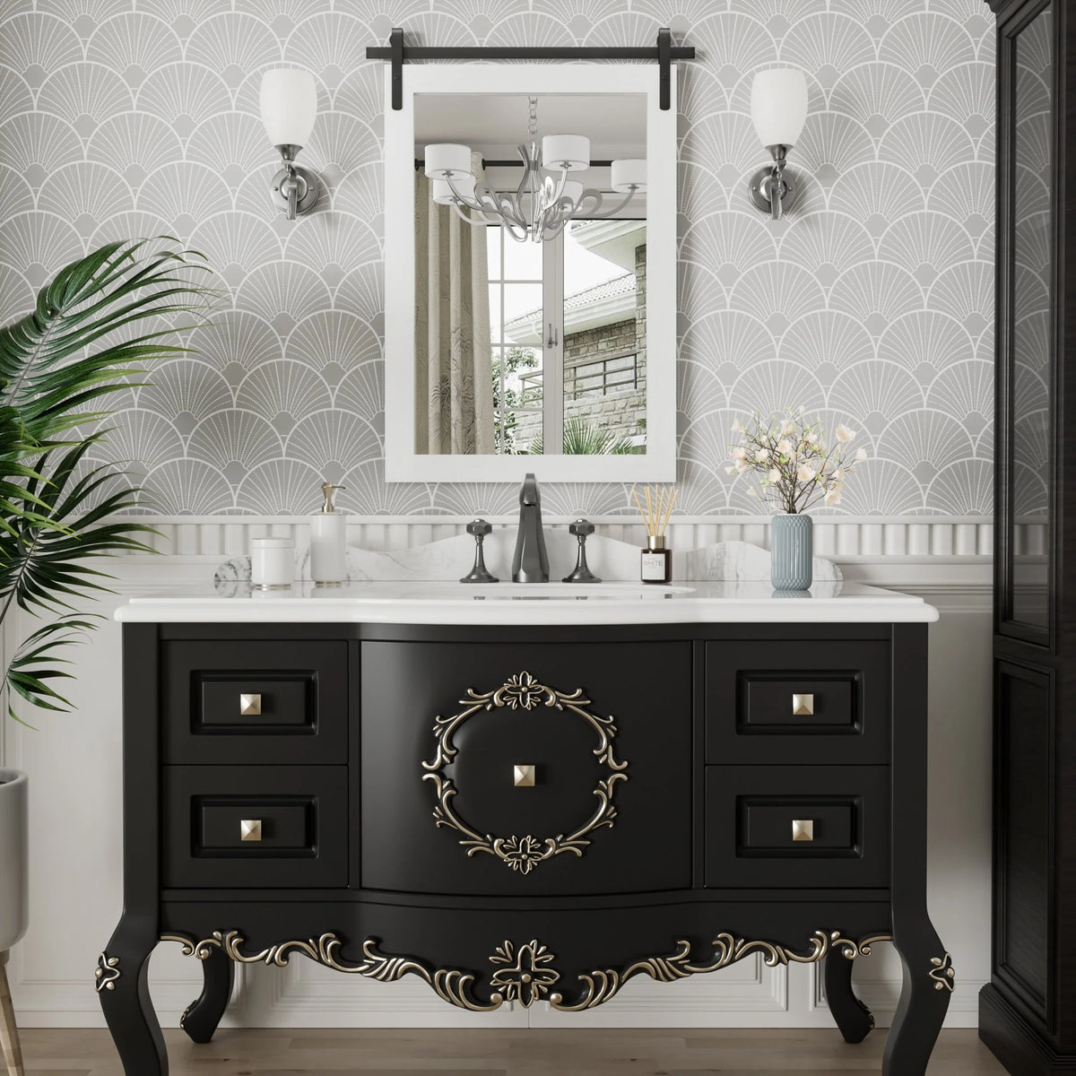 Modern Rectangular Wall Mirror with Wood Frame, Bathroom and Barn Door Mirror, Multiple Sizes