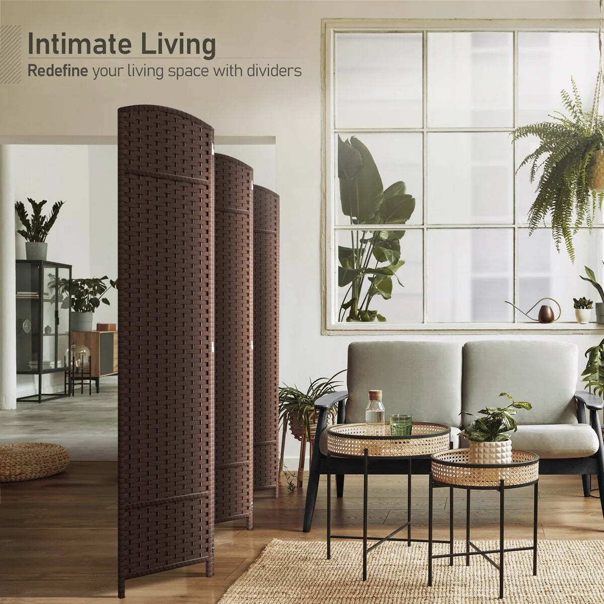 6 Panel Room Divider, 6ft Tall Extra Wide Folding Privacy Screen with Hand-Woven Mesh Panels