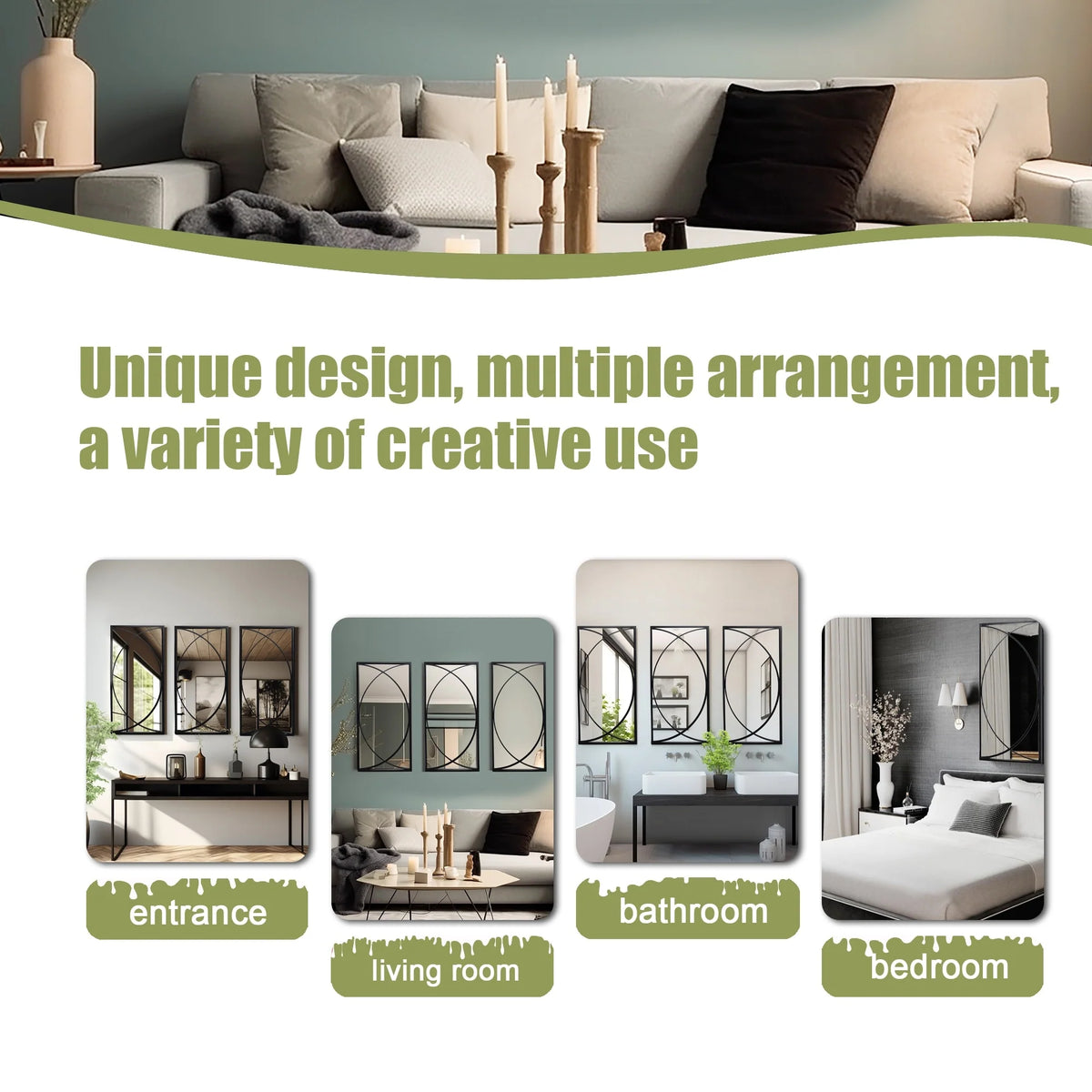 3-Piece Black Metal Rectangular Wall Mirror Set, 31.9" H x 15.75" W x 0.75" D