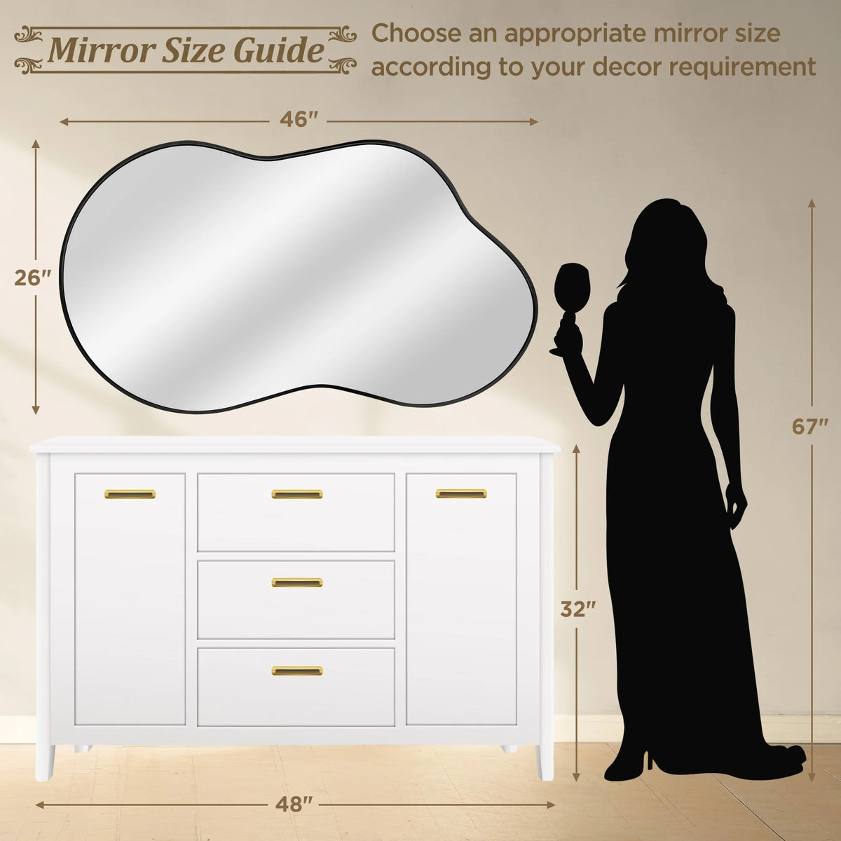 Asymmetrical Irregular Wall Mirror, Modern Decorative Accent Mirror for Living Room, Bedroom and Entryway