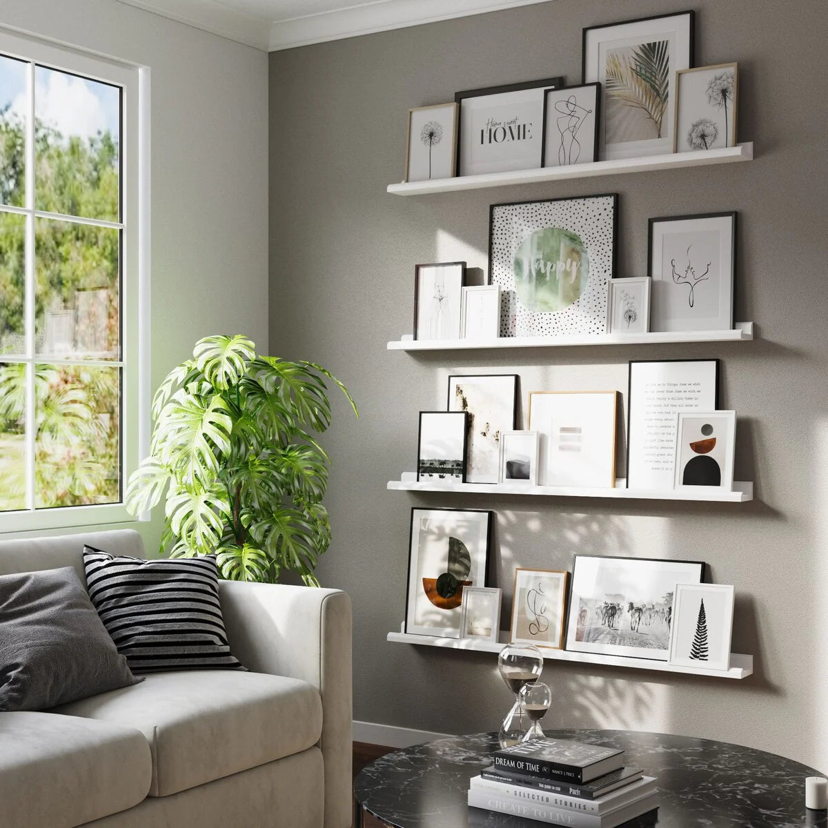 Set of 4 Floating Wall Shelves, 46 Inch Picture Ledge Display Shelves for Photos, Artwork and Home Decor
