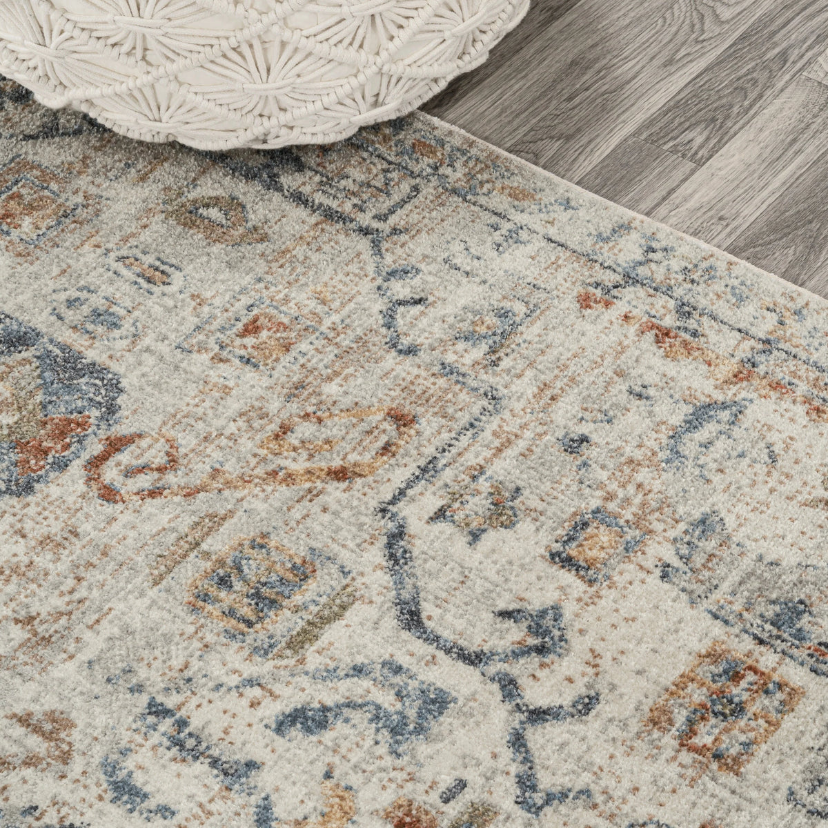 Bohemian Medallion Low-Pile Machine-Washable Area Rug, Cream and Terra