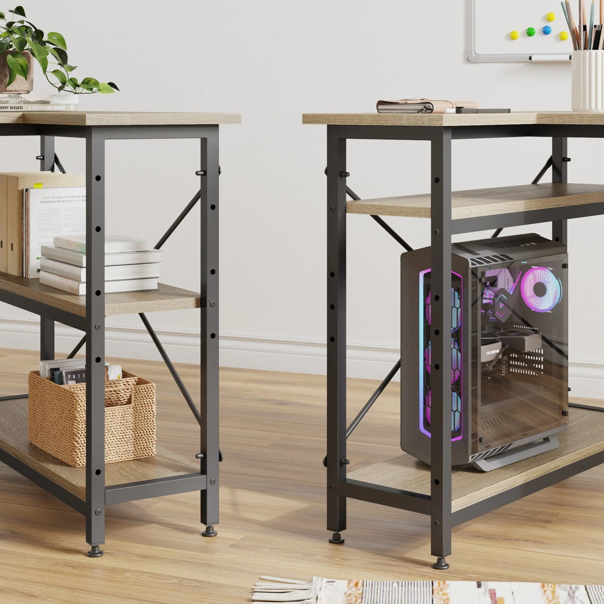 Small L Shaped Computer Desk with Storage Shelves, Compact Corner Workstation for Home Office and Study