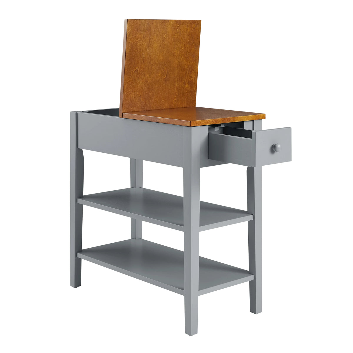 Narrow 2-Tone End Table with USB Charging Ports, Small Space Side Table