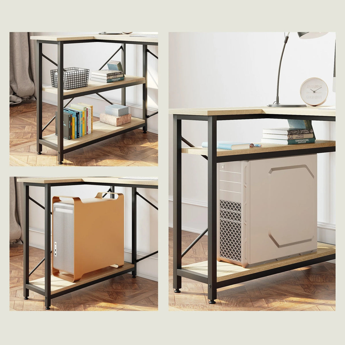 Small L Shaped Computer Desk with Storage Shelves, Compact Corner Workstation for Home Office and Study