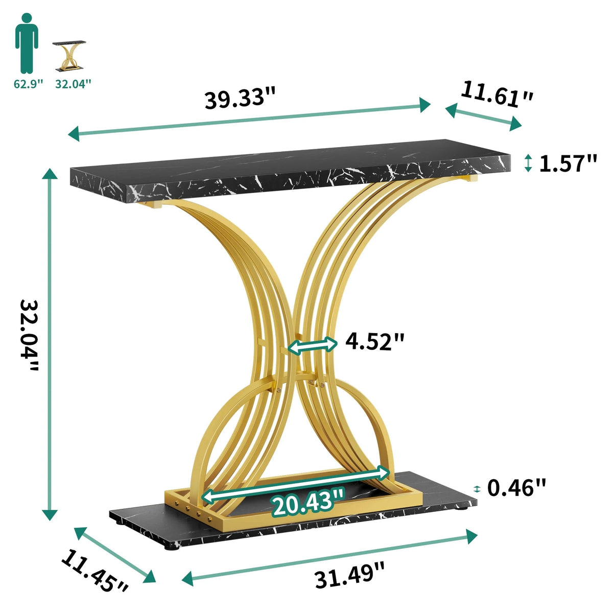 Modern Gold Console Table with Marbled Top, Sofa Table for Entryway and Hallway