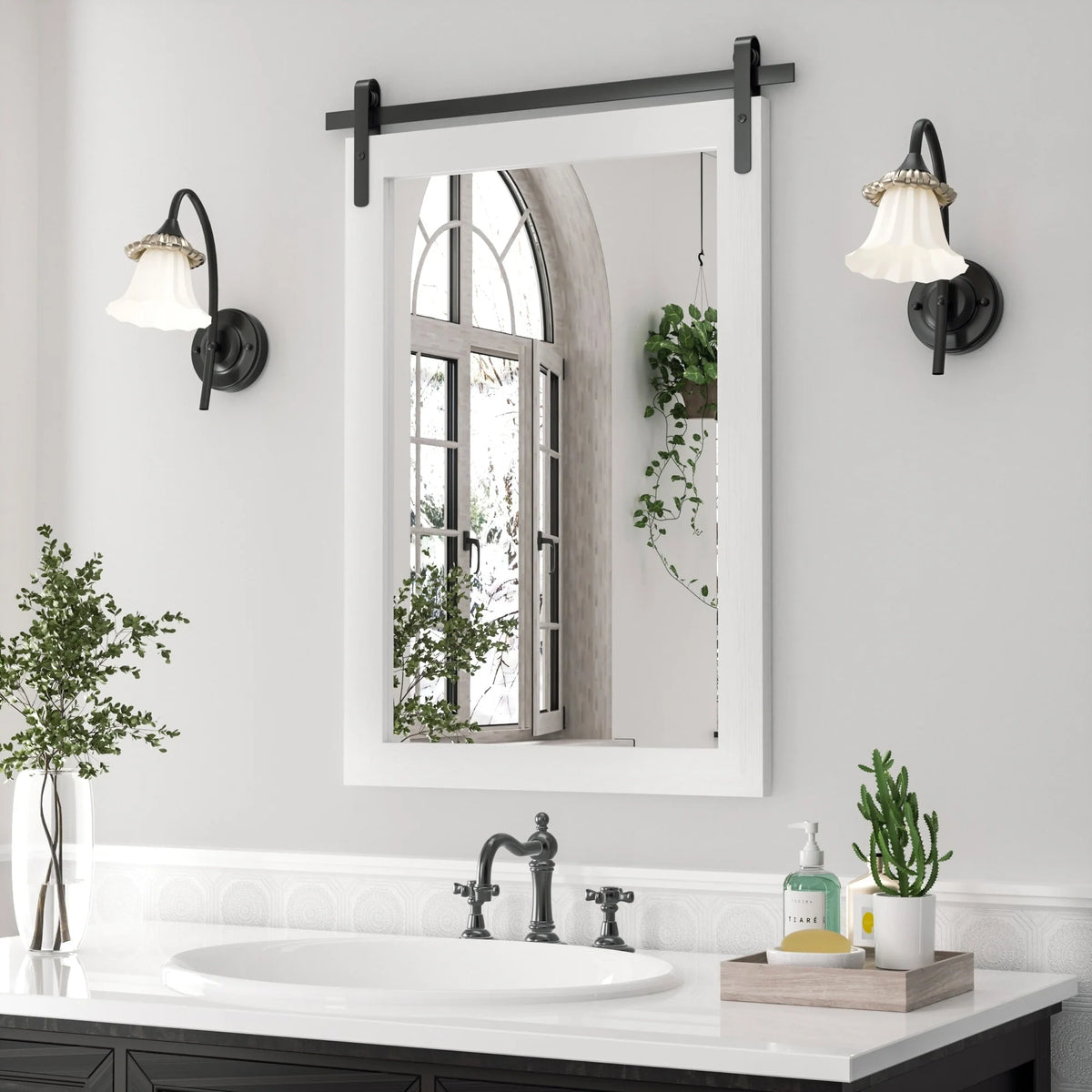 Modern Rectangular Wall Mirror with Wood Frame, Bathroom and Barn Door Mirror, Multiple Sizes