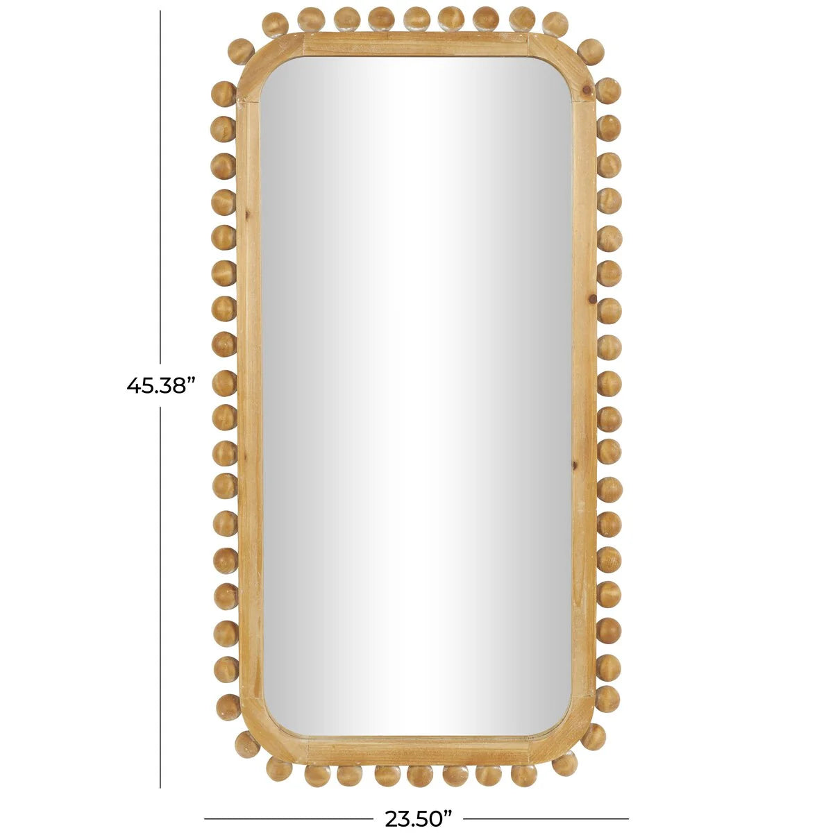Brown Wood Wall Mirror with Beaded Frame, Rustic Decorative Mirror for Home