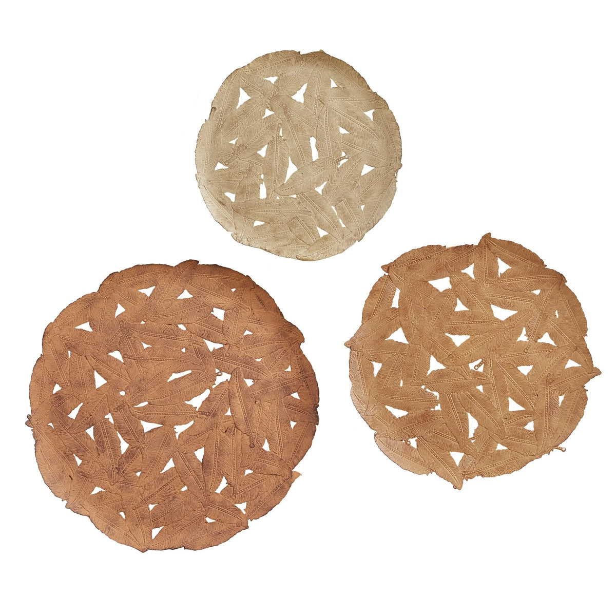 Textured Feather 3-Piece Metal Disc Wall Decor Set, Decorative Wall Art for Home