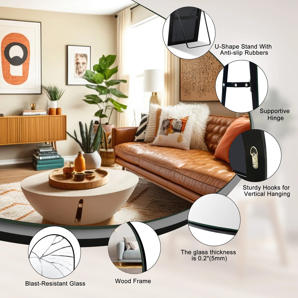 Arched Full Length Wood Floor Mirror, Full Body Standing and Wall Mounted Mirror for Bedroom, Living Room and Home Decor
