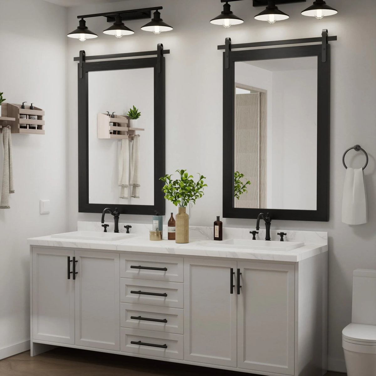 Modern Rectangular Wall Mirror with Wood Frame, Bathroom and Barn Door Mirror, Multiple Sizes