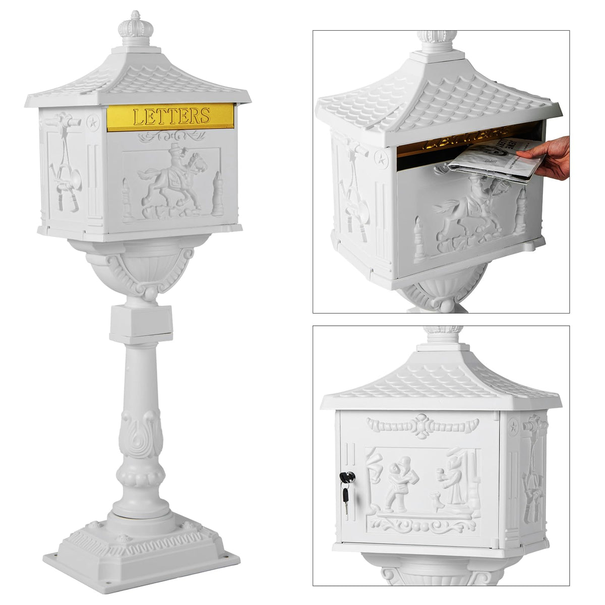 Cast Aluminum Mailbox with Post �� Rustproof Weather-Resistant Mailbox Set