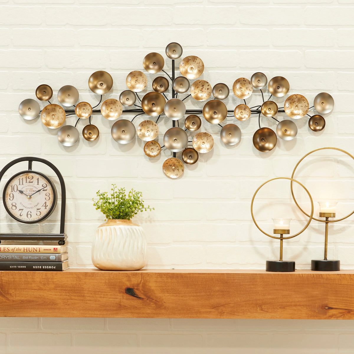 Gold Metal Plate Wall Decor with Textured Pattern, Decorative Wall Art