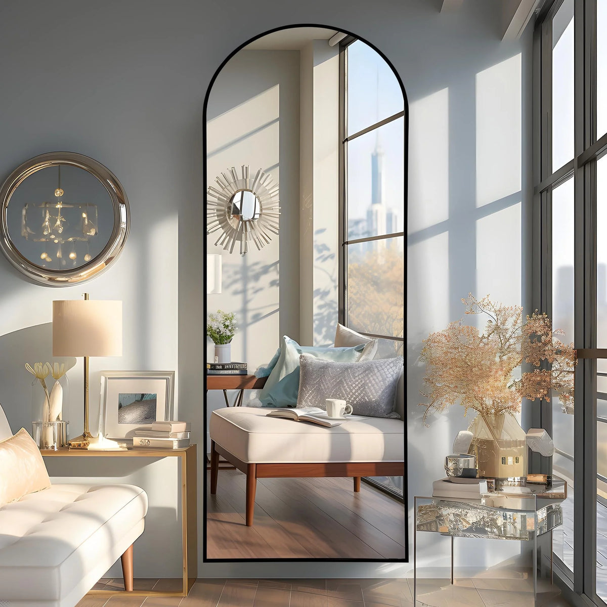 Arched Full Length Floor Mirror, Large Full Body Standing and Wall Mounted Mirror for Bedroom, Living Room and Home Decor