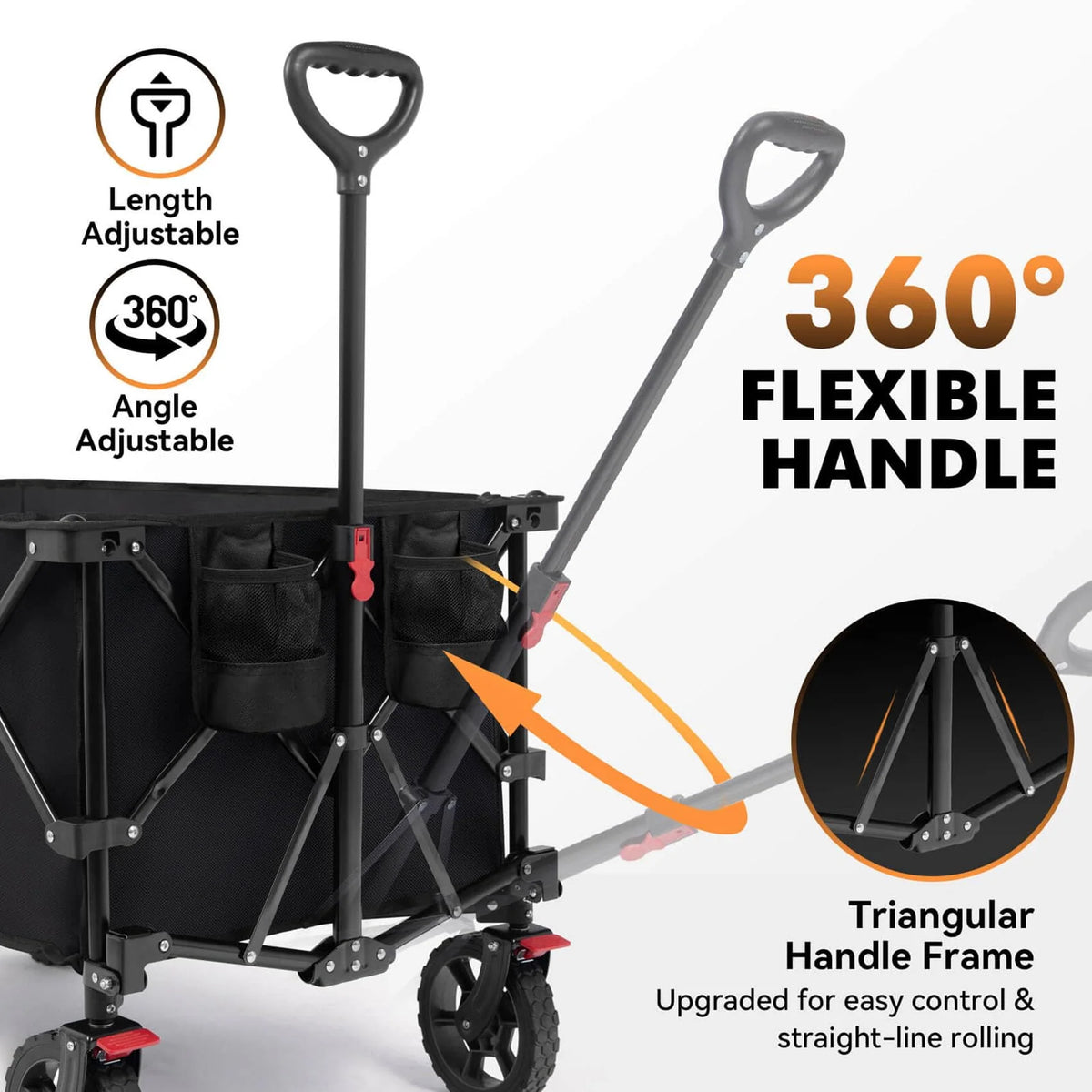 330LBS Heavy Duty Collapsible Wagon Cart, All-Terrain Folding Utility Beach Wagon with Adjustable Handle for Garden, Outdoor, Shopping