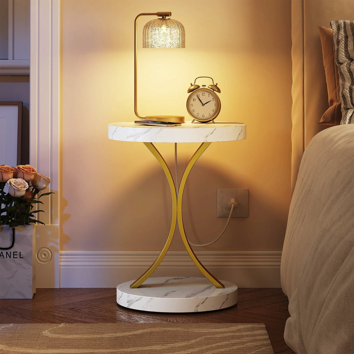 Modern Gold Console Table with Marbled Top, Sofa Table for Entryway and Hallway