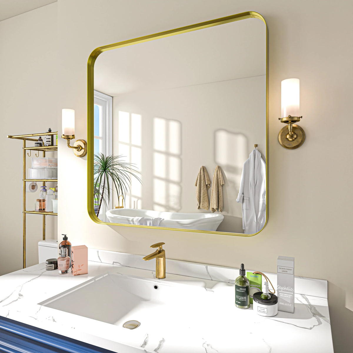 Aluminum Alloy Rounded Corner Vanity Mirror, Modern Wall Mounted Mirror for Bathroom, Bedroom and Home Decor