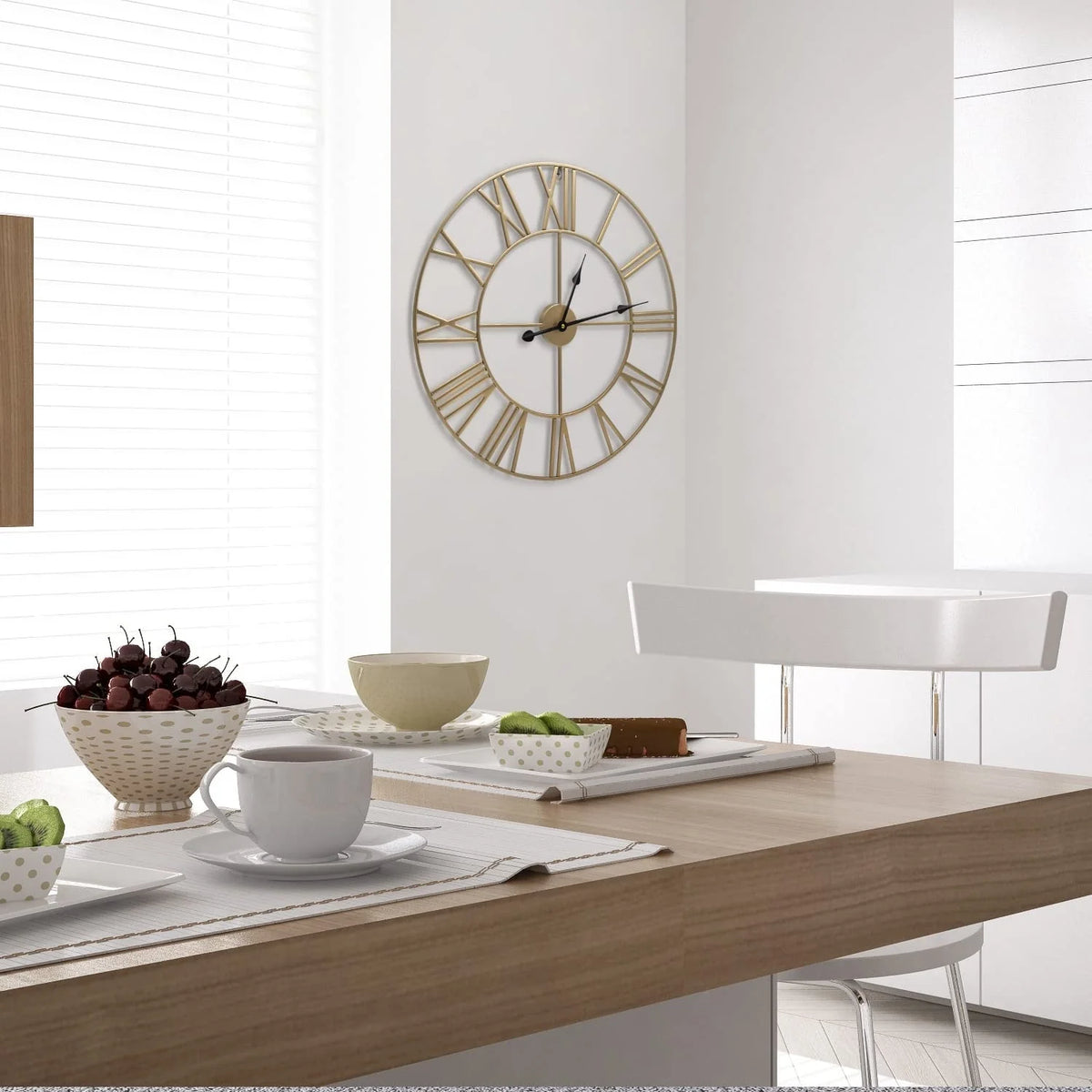 24 Inch Large Round Gold Metal Wall Clock, Decorative Analog Clock for Home