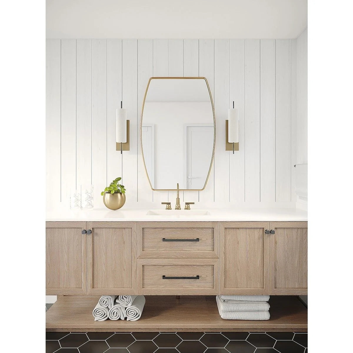 Modern Oblong Metal Wall Mirror, Decorative Elongated Hanging Mirror for Living Room, Bedroom and Entryway