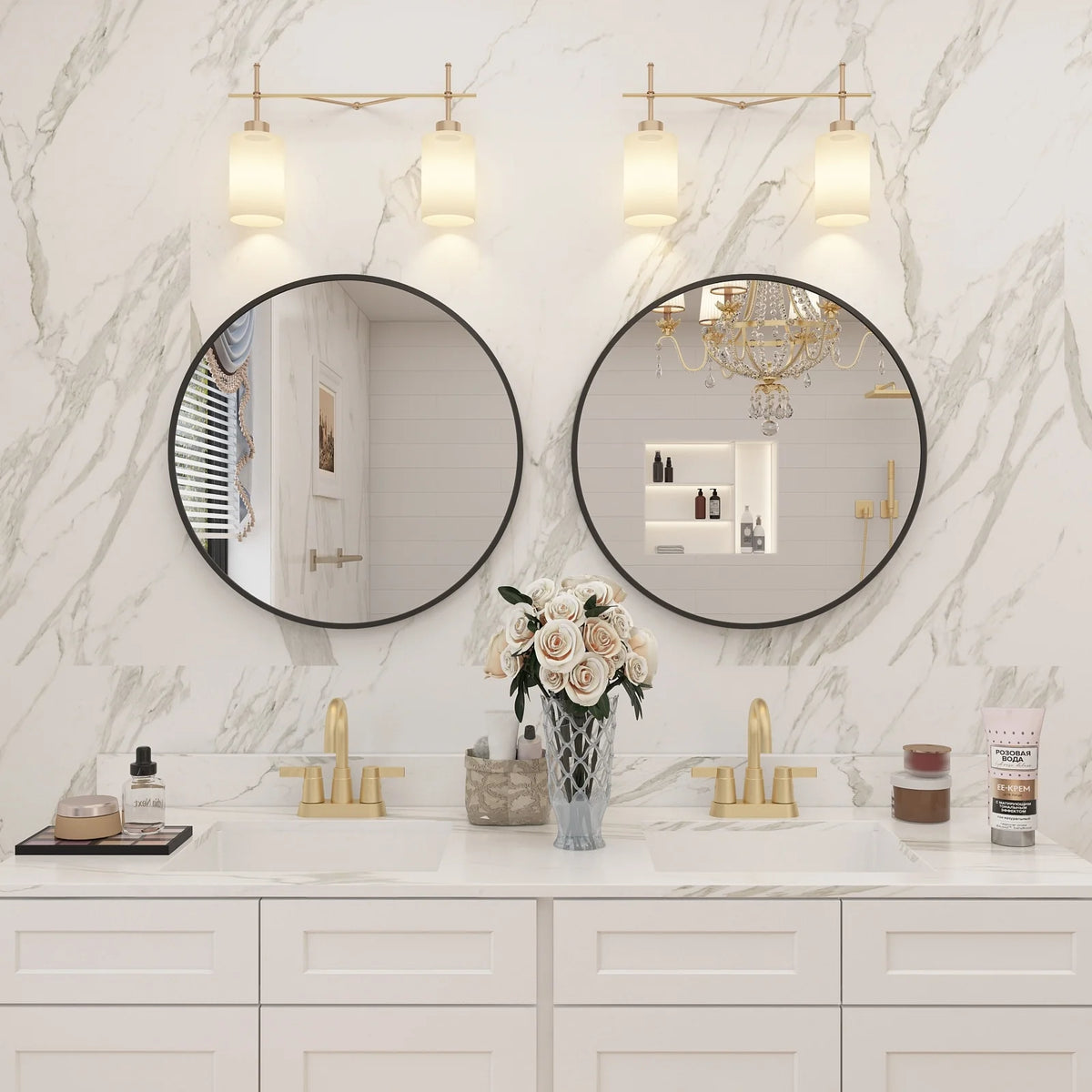 Round Metal Black Frame Bathroom Vanity Mirror, Wall Mounted Decorative Mirror