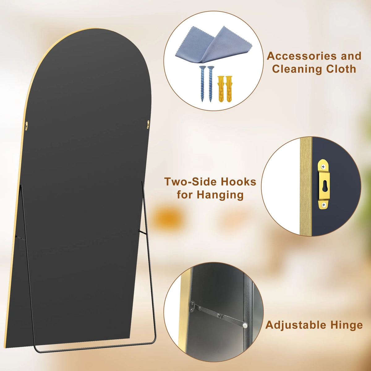 Modern Arched Full Length Floor Mirror, Aluminum Alloy Frame Standing Full Body Mirror