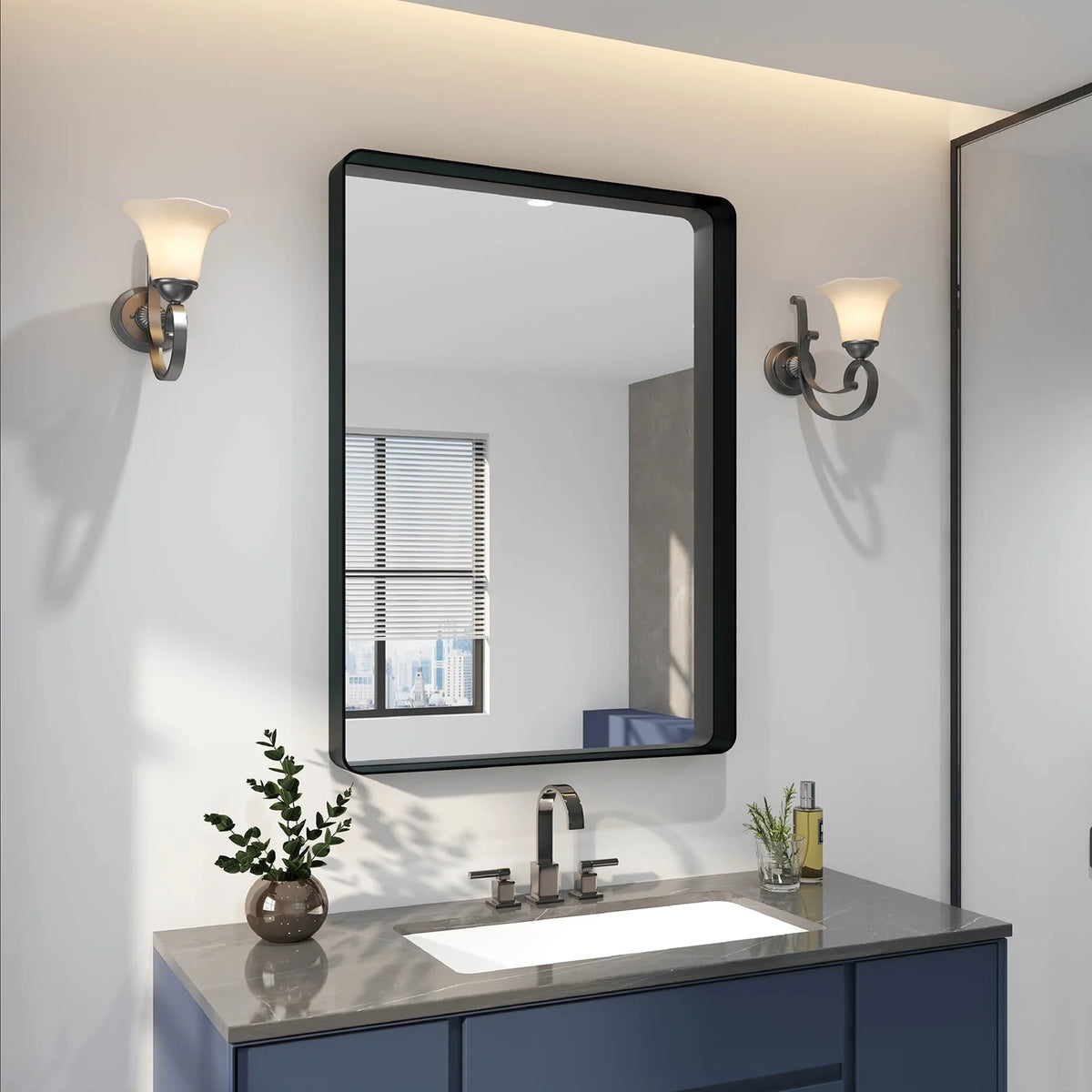 Aluminum Alloy Rounded Corner Vanity Mirror, Modern Wall Mounted Mirror for Bathroom, Bedroom and Home Decor
