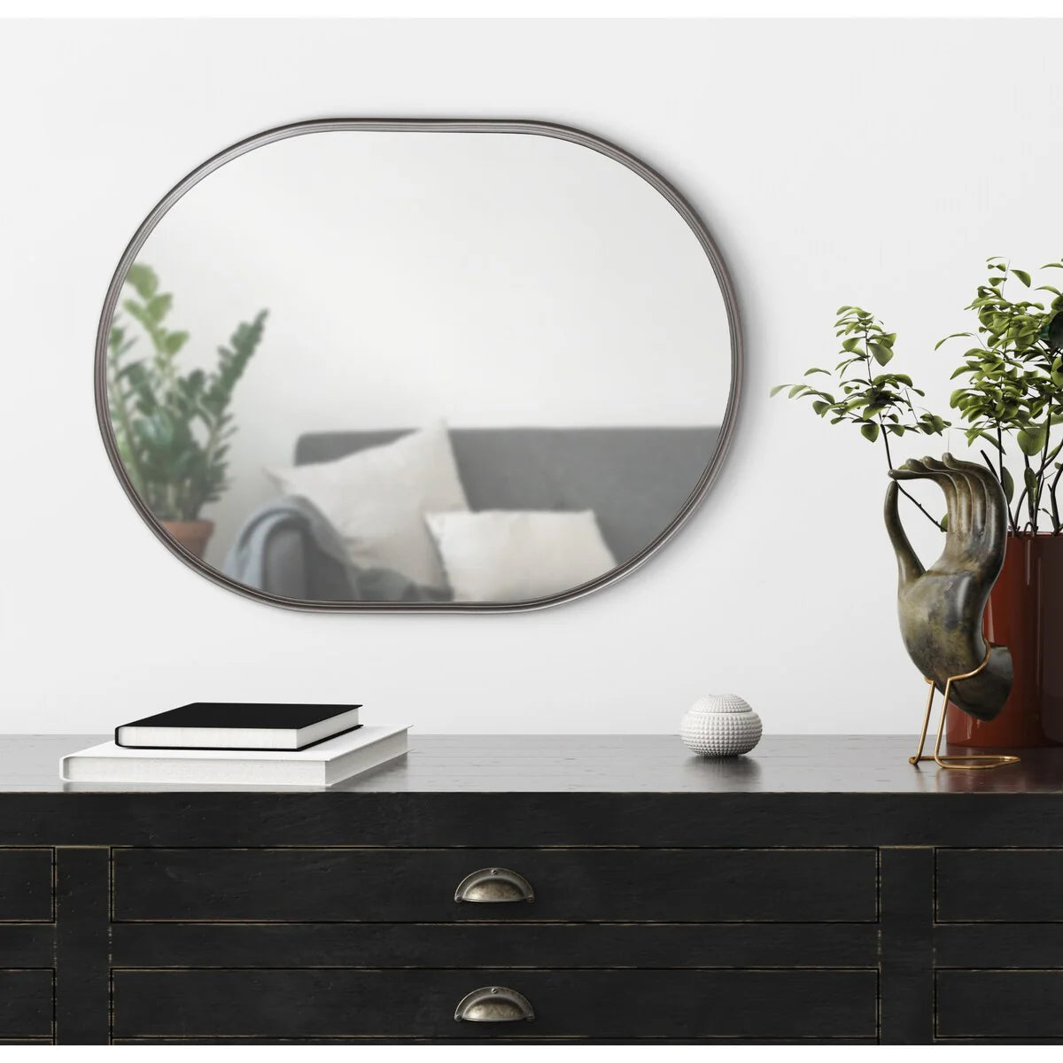 Modern Capsule Framed Wall Mirror, Decorative Oval Accent Mirror for Living Room, Bedroom and Entryway