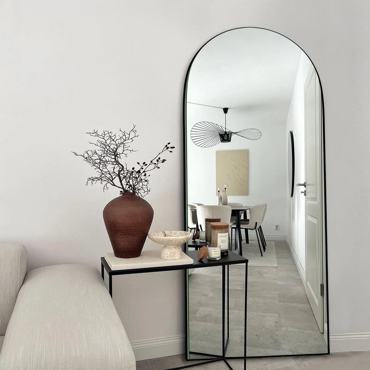 Arched Full Length Wood Floor Mirror, Full Body Standing and Wall Mounted Mirror for Bedroom, Living Room and Home Decor