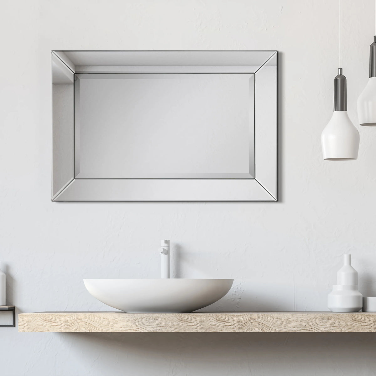 Beveled Rectangular Clear HD Wall Mirror, Bathroom Vanity and Bedroom Mirror, 3 Sizes