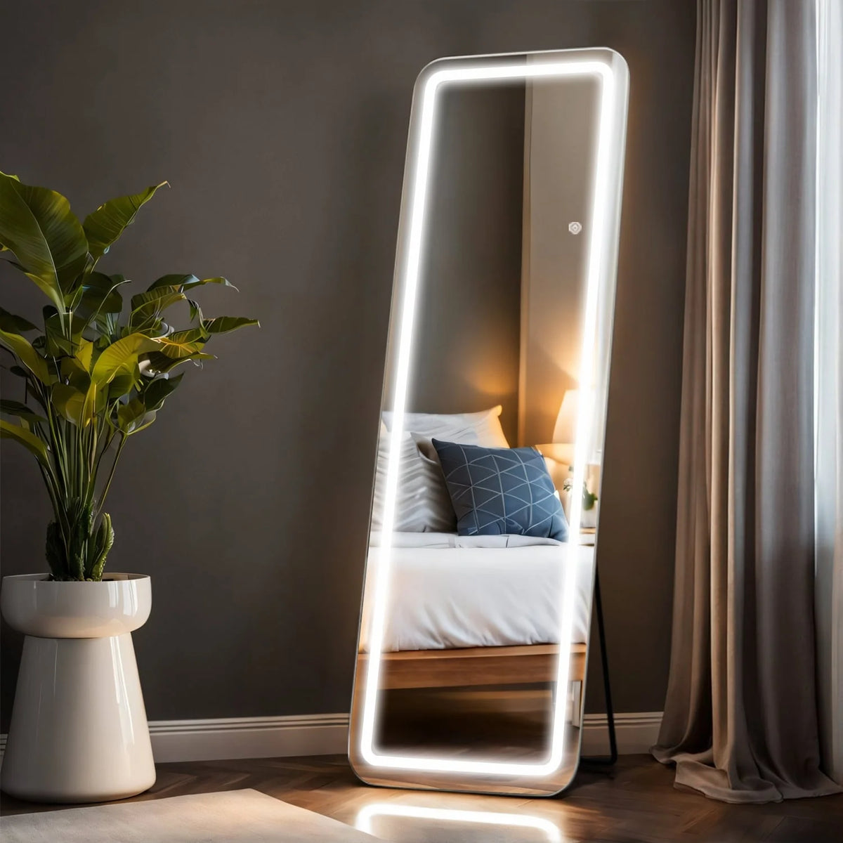 64 x 21 Inch Full Length LED Floor Mirror with Stand, Full Body Wall Mounted Mirror