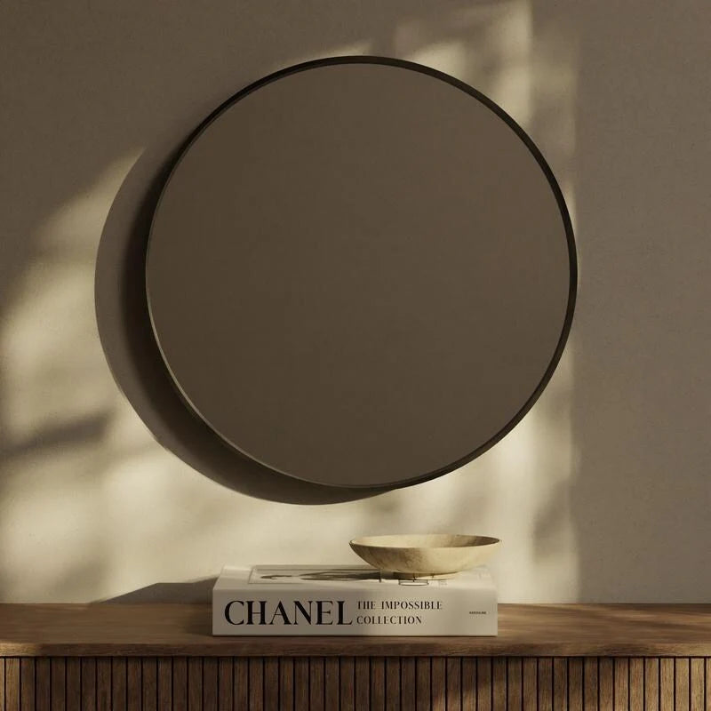 Classic Farmhouse Round Wall Mirror, Wooden Frame Decorative Accent Mirror for Living Room, Bedroom and Entryway