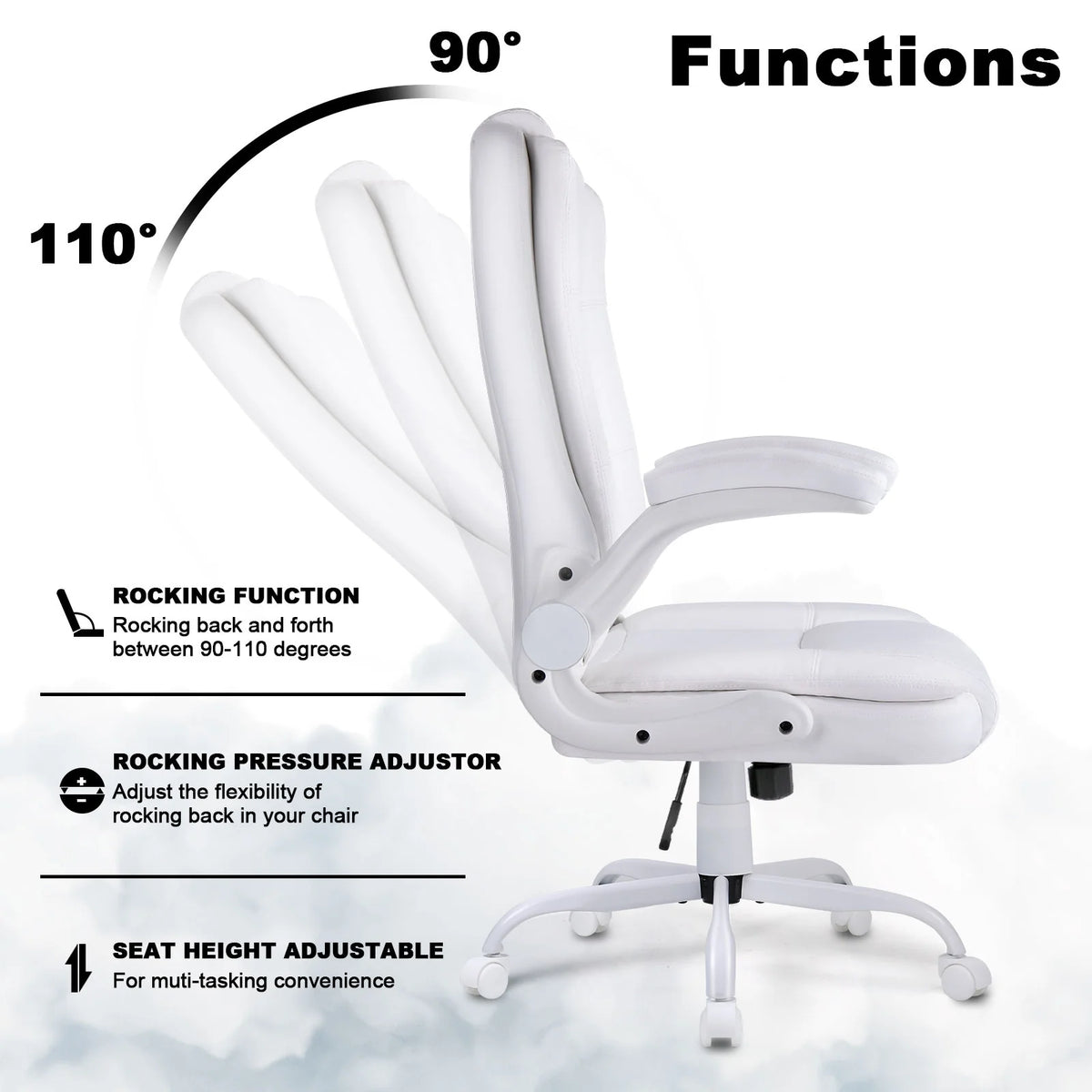 Big and Tall Ergonomic Office Chair, High Back Leather Executive Computer Chair with Padded Flip-Up Arms