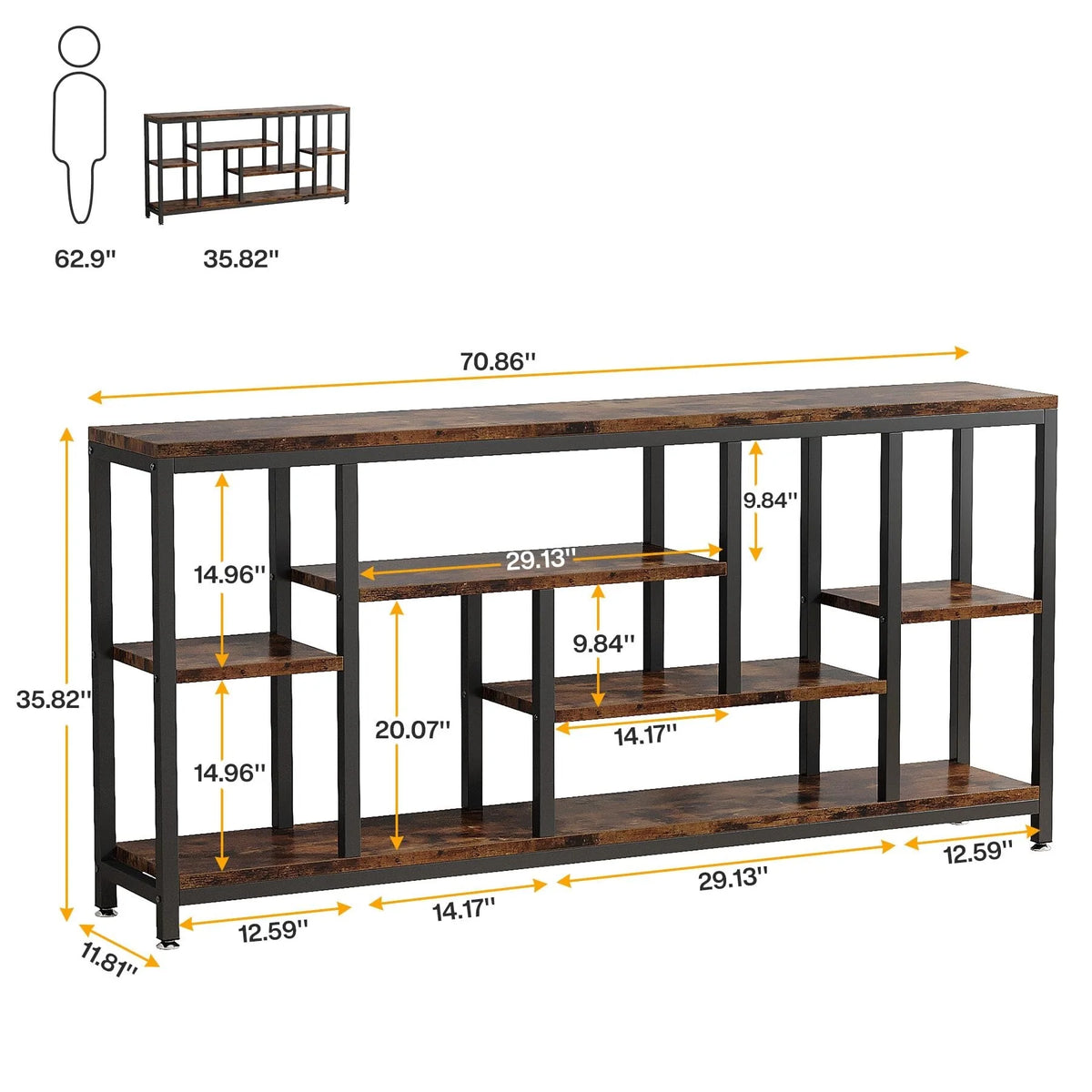 70.9 Inch Console Sofa Table with Storage, 3-Tier Entryway Table for Hallway