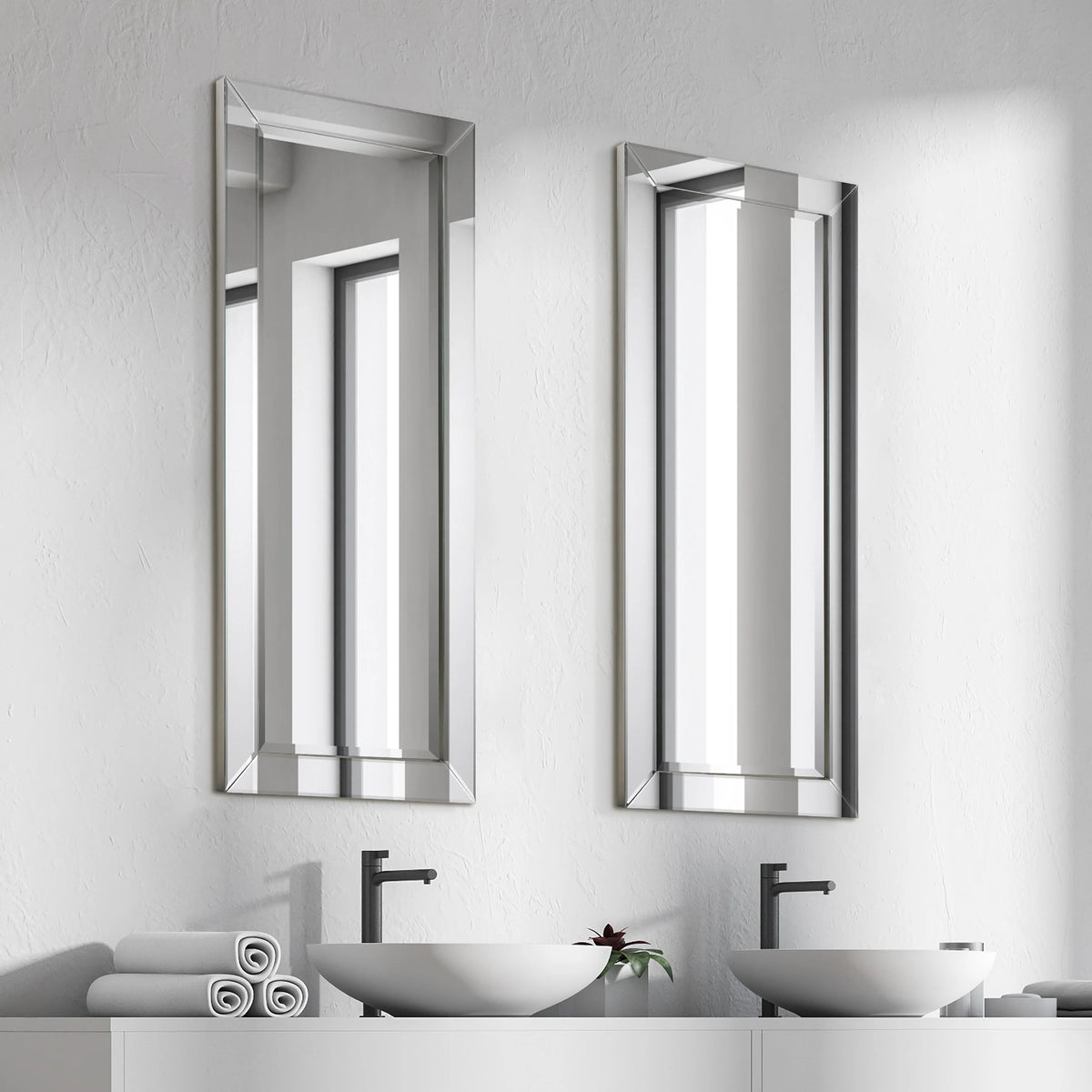 Beveled Rectangular Clear HD Wall Mirror, Bathroom Vanity and Bedroom Mirror, 3 Sizes