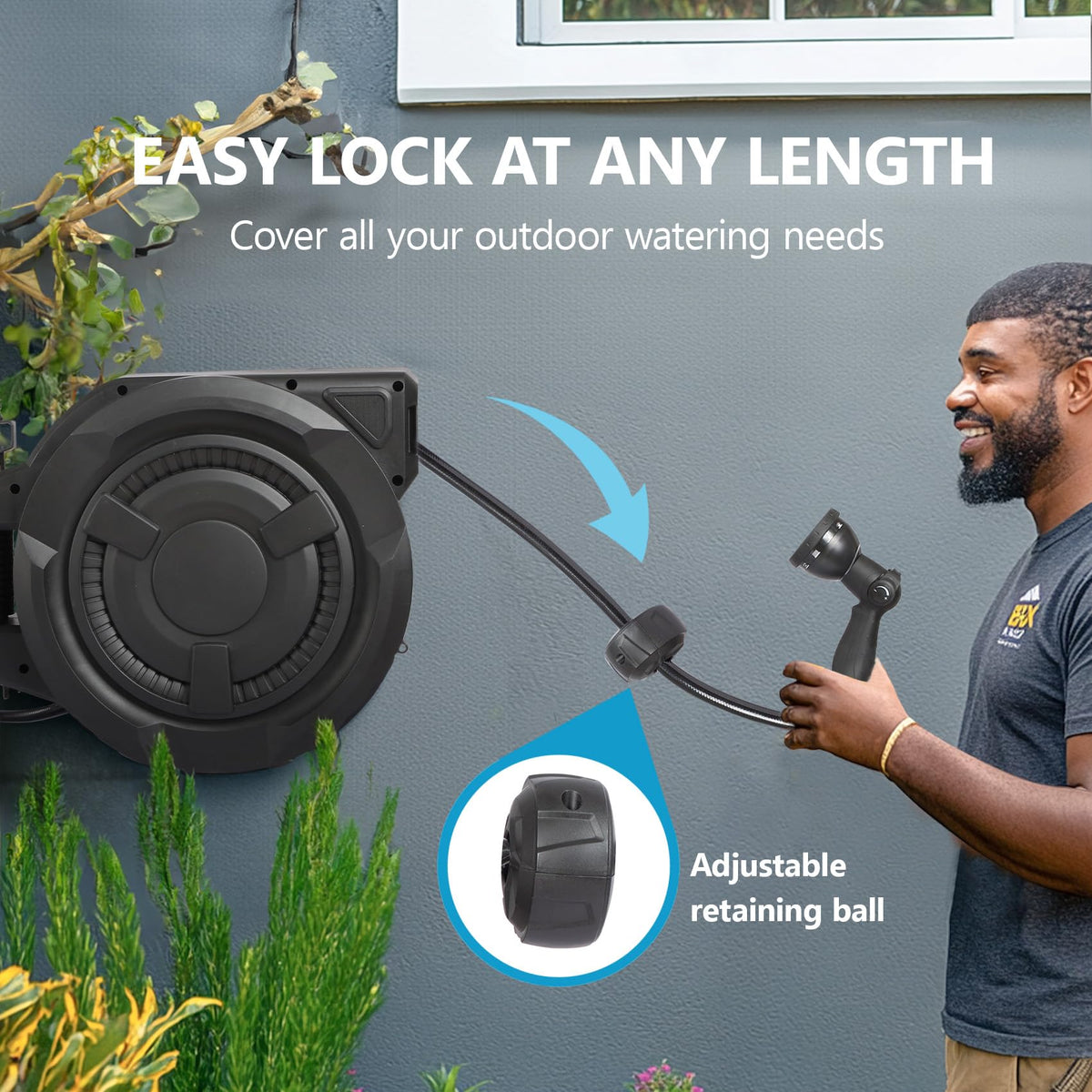 100 ft Wall Mounted Garden Hose Reel, 1/2 Inch Hose with 180掳 Swivel