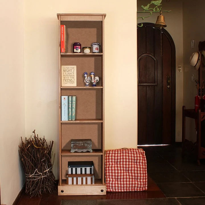 Tall Narrow Wood Bookcase, Slim Freestanding Bookshelf for Small Spaces, Home Office and Living Room